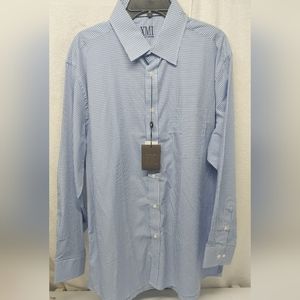 XMI Platinum Shirt Mens 17 1/2 34/35 Button Up Blue White Long Sleeve Pocket NWT